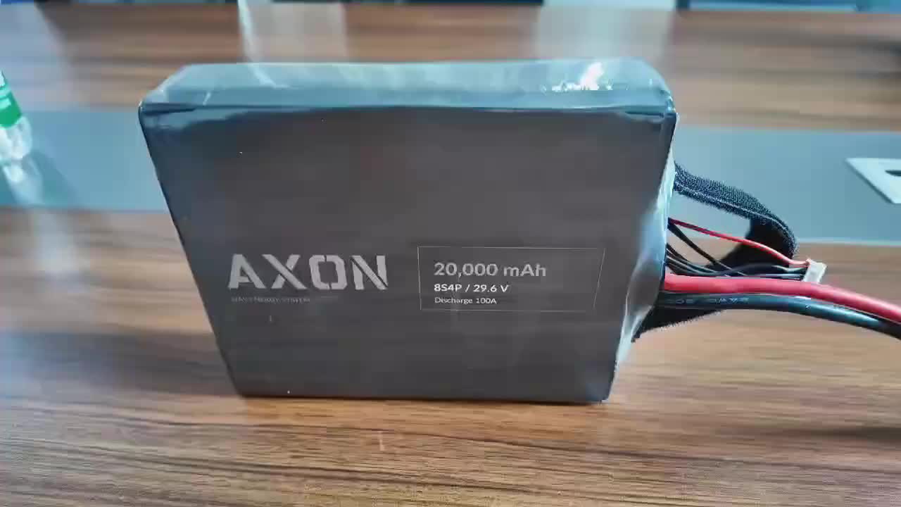 AXON 20,000 mAh evaluation battery on a workbench